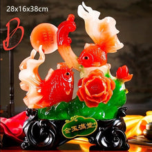 Load image into Gallery viewer, Chinese Feng Shui Lucky Wealth Gold Fish Statue Home/Office Decor Sculpture Craft Living Room TV Cabinet Fortune Ornament Housewarming Gift