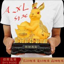 Load image into Gallery viewer, Chinese Feng Shui Lucky Gold Money Wealth Rabbit Statue Home/Office Decor Sculpture Craft Living Room TV Cabinet Fortune Ornament Housewarming Gift