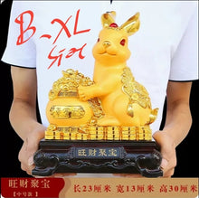 Load image into Gallery viewer, Chinese Feng Shui Lucky Gold Money Wealth Rabbit Statue Home/Office Decor Sculpture Craft Living Room TV Cabinet Fortune Ornament Housewarming Gift