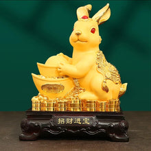 Load image into Gallery viewer, Chinese Feng Shui Lucky Gold Money Wealth Rabbit Statue Home/Office Decor Sculpture Craft Living Room TV Cabinet Fortune Ornament Housewarming Gift