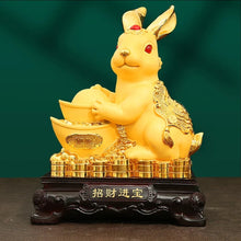 Load image into Gallery viewer, Chinese Feng Shui Lucky Gold Money Wealth Rabbit Statue Home/Office Decor Sculpture Craft Living Room TV Cabinet Fortune Ornament Housewarming Gift