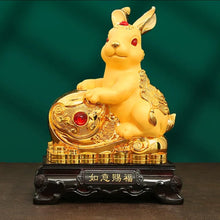 Load image into Gallery viewer, Chinese Feng Shui Lucky Gold Money Wealth Rabbit Statue Home/Office Decor Sculpture Craft Living Room TV Cabinet Fortune Ornament Housewarming Gift