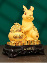 Load image into Gallery viewer, Chinese Feng Shui Lucky Gold Money Wealth Rabbit Statue Home/Office Decor Sculpture Craft Living Room TV Cabinet Fortune Ornament Housewarming Gift