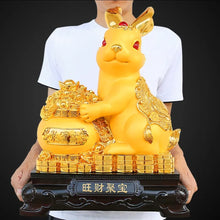 Load image into Gallery viewer, Chinese Feng Shui Lucky Gold Money Wealth Rabbit Statue Home/Office Decor Sculpture Craft Living Room TV Cabinet Fortune Ornament Housewarming Gift