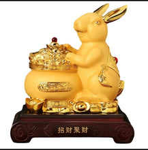 Load image into Gallery viewer, Chinese Feng Shui Lucky Gold Money Wealth Rabbit Statue Home/Office Decor Sculpture Craft Living Room TV Cabinet Fortune Ornament Housewarming Gift