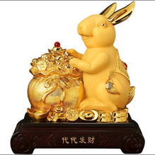 Load image into Gallery viewer, Chinese Feng Shui Lucky Gold Money Wealth Rabbit Statue Home/Office Decor Sculpture Craft Living Room TV Cabinet Fortune Ornament Housewarming Gift