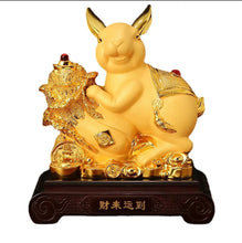 Load image into Gallery viewer, Chinese Feng Shui Lucky Gold Money Wealth Rabbit Statue Home/Office Decor Sculpture Craft Living Room TV Cabinet Fortune Ornament Housewarming Gift