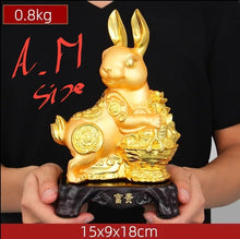 Load image into Gallery viewer, Chinese Feng Shui Lucky Gold Money Wealth Rabbit Statue Home/Office Decor Sculpture Craft Living Room TV Cabinet Fortune Ornament Housewarming Gift
