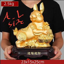 Load image into Gallery viewer, Chinese Feng Shui Lucky Gold Money Wealth Rabbit Statue Home/Office Decor Sculpture Craft Living Room TV Cabinet Fortune Ornament Housewarming Gift