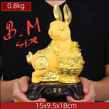 Load image into Gallery viewer, Chinese Feng Shui Lucky Gold Money Wealth Rabbit Statue Home/Office Decor Sculpture Craft Living Room TV Cabinet Fortune Ornament Housewarming Gift