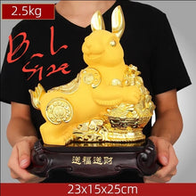 Load image into Gallery viewer, Chinese Feng Shui Lucky Gold Money Wealth Rabbit Statue Home/Office Decor Sculpture Craft Living Room TV Cabinet Fortune Ornament Housewarming Gift