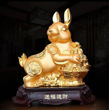 Load image into Gallery viewer, Chinese Feng Shui Lucky Gold Money Wealth Rabbit Statue Home/Office Decor Sculpture Craft Living Room TV Cabinet Fortune Ornament Housewarming Gift