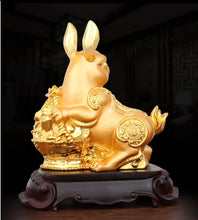 Load image into Gallery viewer, Chinese Feng Shui Lucky Gold Money Wealth Rabbit Statue Home/Office Decor Sculpture Craft Living Room TV Cabinet Fortune Ornament Housewarming Gift