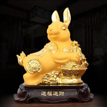 Load image into Gallery viewer, Chinese Feng Shui Lucky Gold Money Wealth Rabbit Statue Home/Office Decor Sculpture Craft Living Room TV Cabinet Fortune Ornament Housewarming Gift