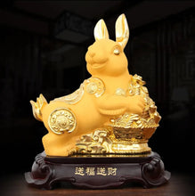 Load image into Gallery viewer, Chinese Feng Shui Lucky Gold Money Wealth Rabbit Statue Home/Office Decor Sculpture Craft Living Room TV Cabinet Fortune Ornament Housewarming Gift