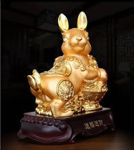 Load image into Gallery viewer, Chinese Feng Shui Lucky Gold Money Wealth Rabbit Statue Home/Office Decor Sculpture Craft Living Room TV Cabinet Fortune Ornament Housewarming Gift