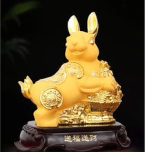 Load image into Gallery viewer, Chinese Feng Shui Lucky Gold Money Wealth Rabbit Statue Home/Office Decor Sculpture Craft Living Room TV Cabinet Fortune Ornament Housewarming Gift