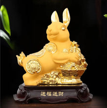 Load image into Gallery viewer, Chinese Feng Shui Lucky Gold Money Wealth Rabbit Statue Home/Office Decor Sculpture Craft Living Room TV Cabinet Fortune Ornament Housewarming Gift