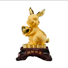 Load image into Gallery viewer, Chinese Feng Shui Lucky Wealth Gold Money Rabbit Statue Home/Office Decor Sculpture Craft Living Room TV Cabinet Fortune Ornament Housewarming Gift
