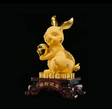 Load image into Gallery viewer, Chinese Feng Shui Lucky Wealth Gold Money Rabbit Statue Home/Office Decor Sculpture Craft Living Room TV Cabinet Fortune Ornament Housewarming Gift