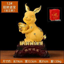 Load image into Gallery viewer, Chinese Feng Shui Lucky Wealth Gold Money Rabbit Statue Home/Office Decor Sculpture Craft Living Room TV Cabinet Fortune Ornament Housewarming Gift