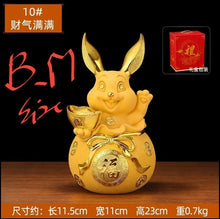 Load image into Gallery viewer, Chinese Feng Shui Lucky Wealth Gold Money Rabbit Statue Home/Office Decor Sculpture Craft Living Room TV Cabinet Fortune Ornament Housewarming Gift