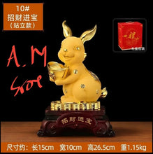 Load image into Gallery viewer, Chinese Feng Shui Lucky Wealth Gold Money Rabbit Statue Home/Office Decor Sculpture Craft Living Room TV Cabinet Fortune Ornament Housewarming Gift