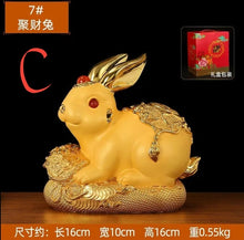Load image into Gallery viewer, Chinese Feng Shui Lucky Wealth Gold Money Rabbit Statue Home/Office Decor Sculpture Craft Living Room TV Cabinet Fortune Ornament Housewarming Gift