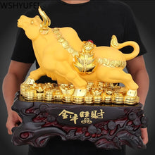 Load image into Gallery viewer, Chinese Feng Shui Lucky Wealth Gold Money Ox Cow Cattle Statue Home/Office Decor Sculpture Craft Living Room TV Cabinet Fortune Ornament Housewarming Gift