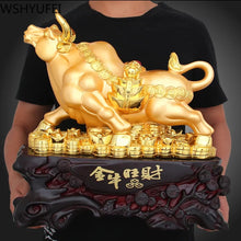 Load image into Gallery viewer, Chinese Feng Shui Lucky Wealth Gold Money Ox Cow Cattle Statue Home/Office Decor Sculpture Craft Living Room TV Cabinet Fortune Ornament Housewarming Gift