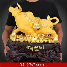 Load image into Gallery viewer, Chinese Feng Shui Lucky Wealth Gold Money Ox Cow Cattle Statue Home/Office Decor Sculpture Craft Living Room TV Cabinet Fortune Ornament Housewarming Gift