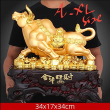 Load image into Gallery viewer, Chinese Feng Shui Lucky Wealth Gold Money Ox Cow Cattle Statue Home/Office Decor Sculpture Craft Living Room TV Cabinet Fortune Ornament Housewarming Gift
