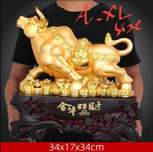 Load image into Gallery viewer, Chinese Feng Shui Lucky Wealth Gold Money Ox Cow Cattle Statue Home/Office Decor Sculpture Craft Living Room TV Cabinet Fortune Ornament Housewarming Gift
