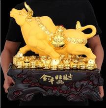 Load image into Gallery viewer, Chinese Feng Shui Lucky Wealth Gold Money Ox Cow Cattle Statue Home/Office Decor Sculpture Craft Living Room TV Cabinet Fortune Ornament Housewarming Gift
