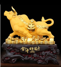 Load image into Gallery viewer, Chinese Feng Shui Lucky Wealth Gold Money Ox Cow Cattle Statue Home/Office Decor Sculpture Craft Living Room TV Cabinet Fortune Ornament Housewarming Gift