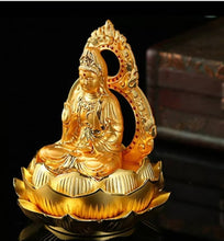 Load image into Gallery viewer, Chinese Feng Shui Lucky Wealth Gold Blessing Guanyin Buddha God Statue Home/Office Decor Sculpture Craft Living Room TV Cabinet Fortune Ornament Housewarming Gift