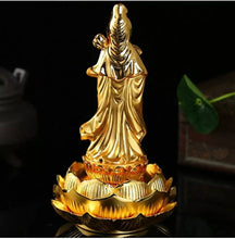 Load image into Gallery viewer, Chinese Feng Shui Lucky Wealth Gold Blessing Guanyin Buddha God Statue Home/Office Decor Sculpture Craft Living Room TV Cabinet Fortune Ornament Housewarming Gift