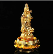 Load image into Gallery viewer, Chinese Feng Shui Lucky Wealth Gold Blessing Guanyin Buddha God Statue Home/Office Decor Sculpture Craft Living Room TV Cabinet Fortune Ornament Housewarming Gift