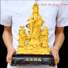 Load image into Gallery viewer, Chinese Feng Shui Lucky Wealth Gold Blessing Guanyin Statue Home/Office Decor Sculpture Craft Living Room TV Cabinet Fortune Ornament Housewarming Gift