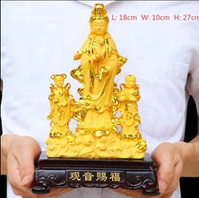 Load image into Gallery viewer, Chinese Feng Shui Lucky Wealth Gold Blessing Guanyin Statue Home/Office Decor Sculpture Craft Living Room TV Cabinet Fortune Ornament Housewarming Gift