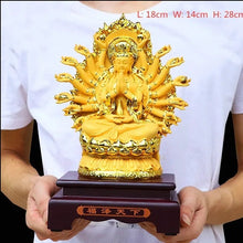 Load image into Gallery viewer, Chinese Feng Shui Lucky Wealth Gold Blessing Guanyin Statue Home/Office Decor Sculpture Craft Living Room TV Cabinet Fortune Ornament Housewarming Gift