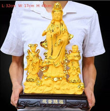 Load image into Gallery viewer, Chinese Feng Shui Lucky Wealth Gold Blessing Guanyin Statue Home/Office Decor Sculpture Craft Living Room TV Cabinet Fortune Ornament Housewarming Gift