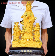 Load image into Gallery viewer, Chinese Feng Shui Lucky Wealth Gold Blessing Guanyin Statue Home/Office Decor Sculpture Craft Living Room TV Cabinet Fortune Ornament Housewarming Gift