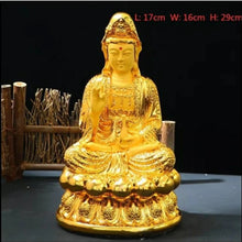 Load image into Gallery viewer, Chinese Feng Shui Lucky Wealth Gold Blessing Guanyin Statue Home/Office Decor Sculpture Craft Living Room TV Cabinet Fortune Ornament Housewarming Gift