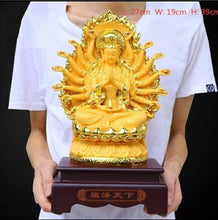 Load image into Gallery viewer, Chinese Feng Shui Lucky Wealth Gold Blessing Guanyin Statue Home/Office Decor Sculpture Craft Living Room TV Cabinet Fortune Ornament Housewarming Gift