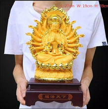 Load image into Gallery viewer, Chinese Feng Shui Lucky Wealth Gold Blessing Guanyin Statue Home/Office Decor Sculpture Craft Living Room TV Cabinet Fortune Ornament Housewarming Gift