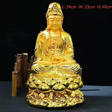 Load image into Gallery viewer, Chinese Feng Shui Lucky Wealth Gold Blessing Guanyin Statue Home/Office Decor Sculpture Craft Living Room TV Cabinet Fortune Ornament Housewarming Gift