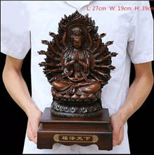 Load image into Gallery viewer, Chinese Feng Shui Lucky Wealth Gold Blessing Guanyin Statue Home/Office Decor Sculpture Craft Living Room TV Cabinet Fortune Ornament Housewarming Gift