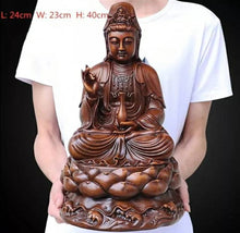 Load image into Gallery viewer, Chinese Feng Shui Lucky Wealth Gold Blessing Guanyin Statue Home/Office Decor Sculpture Craft Living Room TV Cabinet Fortune Ornament Housewarming Gift