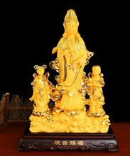 Load image into Gallery viewer, Chinese Feng Shui Lucky Wealth Gold Blessing Guanyin Statue Home/Office Decor Sculpture Craft Living Room TV Cabinet Fortune Ornament Housewarming Gift